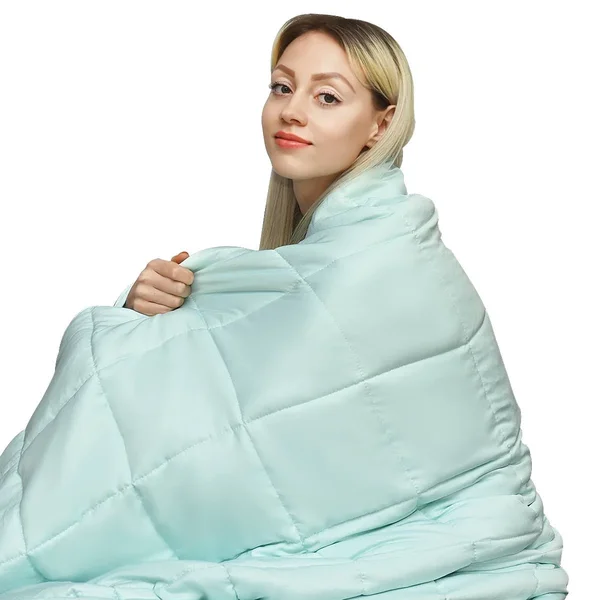 Gymax 7-20 lbs Cooling Weighted Blanket Luxury Cooler Version Cotton & Glass Beads Light Green/Blue/Pink, Size: 60 x 80 15 l