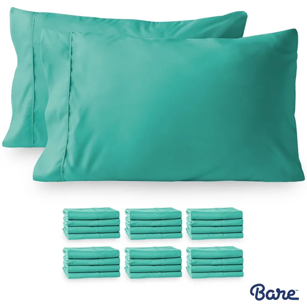 Bare Home Wholesale Bulk Pack Microfiber Pillowcases Hypoallergenic - King - 24 Pack - Turquoise
