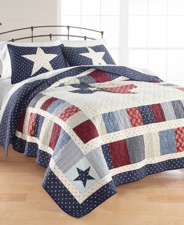 Martha Stewart Collection Texas Patchwork Cotton King Quilt, Created for Macy&s - Blue
