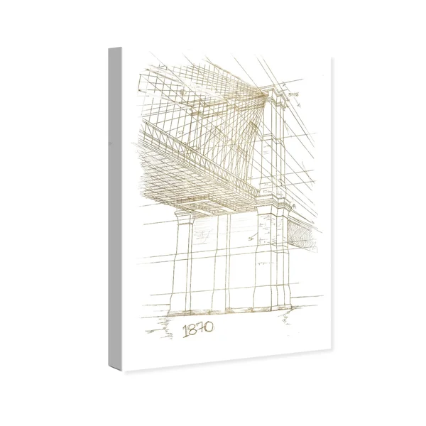 Oliver Gal '20895 Golden Brooklyn Bridge' Architecture and Buildings Wall Art Canvas Print - Gold - White - 20 x 30