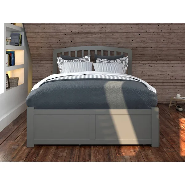 Atlantic Furniture Richmond Grey Full Platform Bed with Flat Panel Foot Board and Twin Urban Trundle