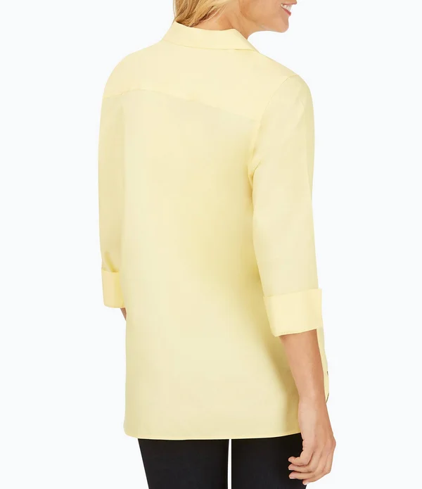Foxcroft Pandora Solid Non-Iron Pinpoint Oxford Button Front Wing Collar Neck 34 Sleeve Tunic - Womens, 16, Autumn Ivy