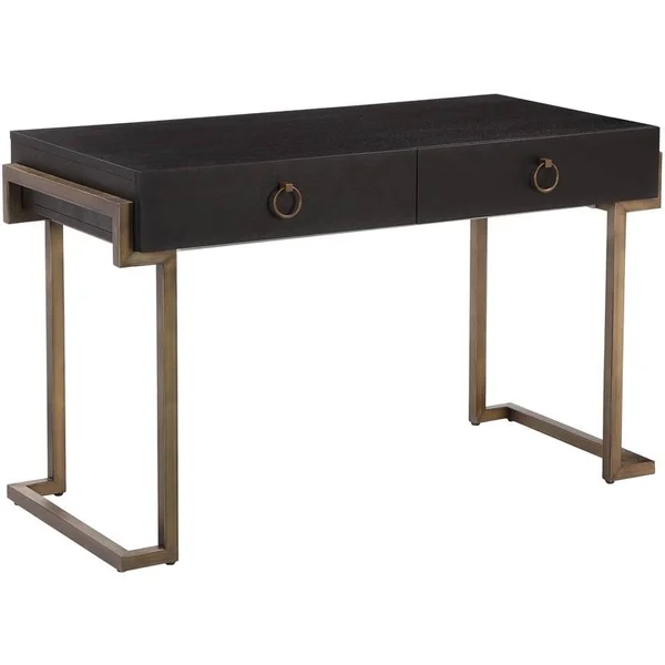 Pangea Home Julia Stainless Steel Desk in Black Ash Veneer & Brass