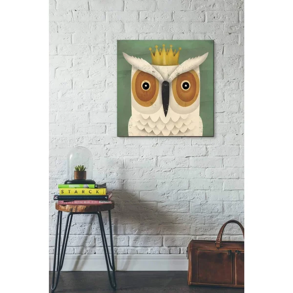 Epic Graffiti 'White Owl with Crown' by Ryan Fowler, Giclee Canvas Wall Art - 18 x 18