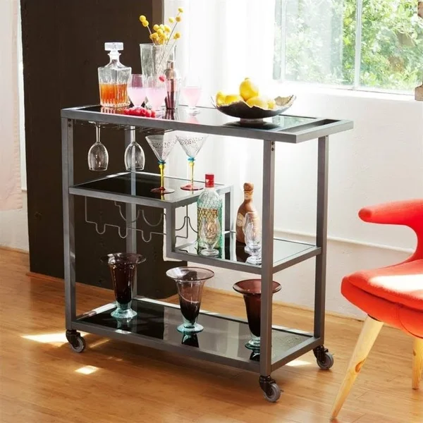 Pemberly Row Bar Cart in Gunmetal Gray