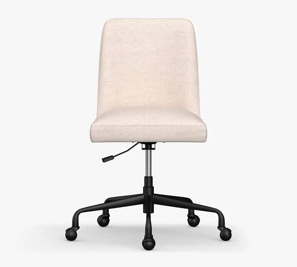 Layton Upholstered Rolling Desk Chair, Black Base, Premium Performance Basketweave Oatmeal