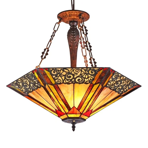 Evelyn Tiffany Style 3-Light Dark Antique Bronze Pendant - Multi-Color