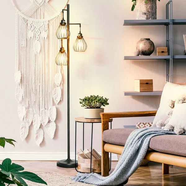 Brightech Teardrop - Floor Lamp Matches Industrial, Farmhouse & Rustic Living Rooms – Standing Tree Lamp with 3 Elegant Cage