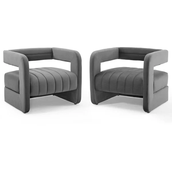 Modway Range Tufted Performance Velvet Accent Armchair Set of 2 - Charcoal