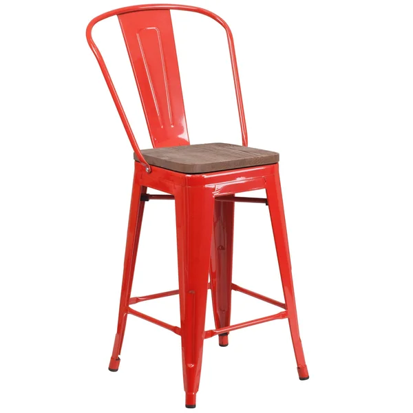 Flash Furniture 24x22 High Metal Counter Height Stool with Back and Wood SEAT - White