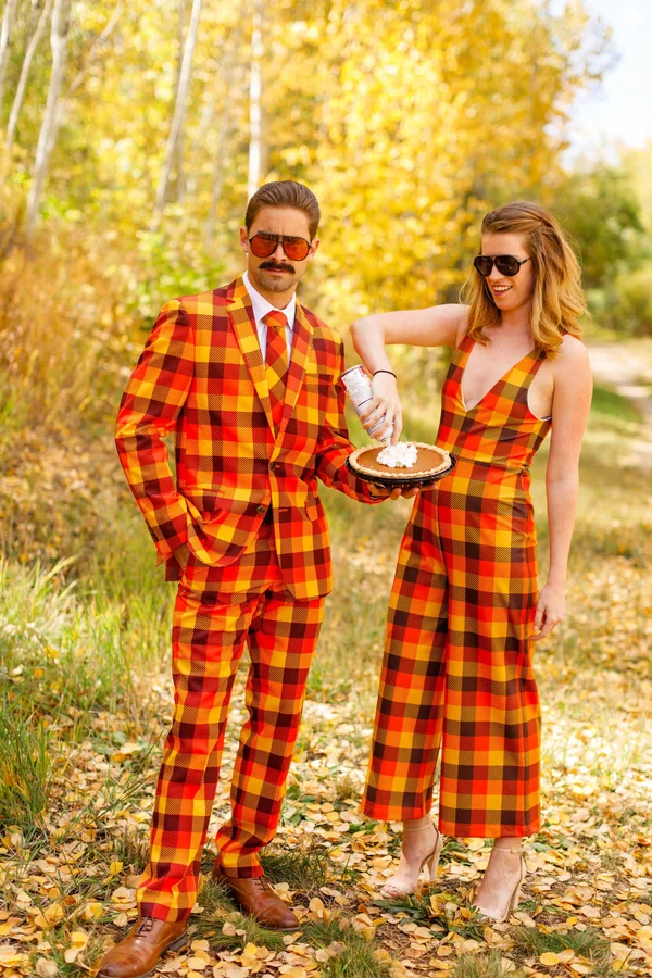 that 70s Suit - Thanksgiving Plaid Suit, Size 36, Orange, Shinesty