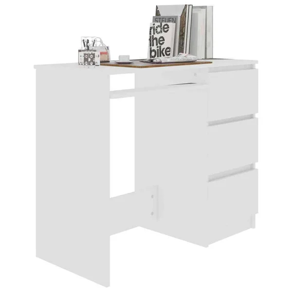 vidaXL Desk White 35.4x22x17.7x22x29.9x22 Chipboard, 801373
