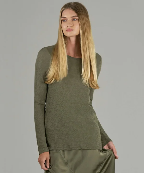 ATM Anthony Thomas Melillo, Slub Jersey Long Sleeve Destroyed Wash Tee - Army, Xs, Green