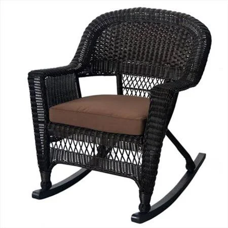 Jeco W00201r-a-2-fs007 Espresso Rocker Wicker Chair with Brown Cushion - Set 2, Size: 28.25 x 33.5 x 36