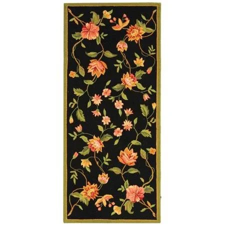 August Grove Kinchen Floral Wool Black Area Rug, Size: Runner 2&6 inch x 6&