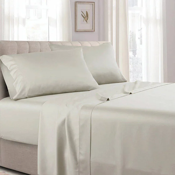 Royal Tradition Attached Waterbed Sheet Set - Solid 300 Thread Count King/Calking Waterbed - Linen