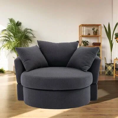 40.16”Wide Swivel Barrel Chair Latitude Run Fabric: Charcoal Gray 100% Polyester
