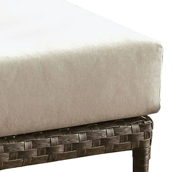Faux Wicker Patio Ottoman with Fabric Box CUSHION, Gray and Beige