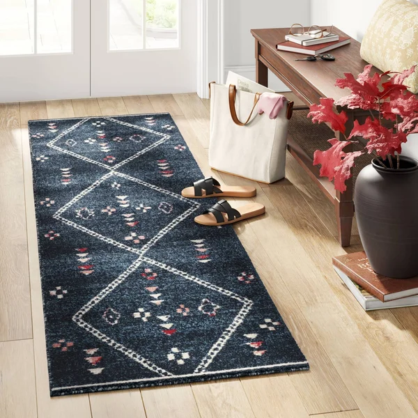 2&x7& Runner Dorset Plush Geo Rug Navy - Threshold