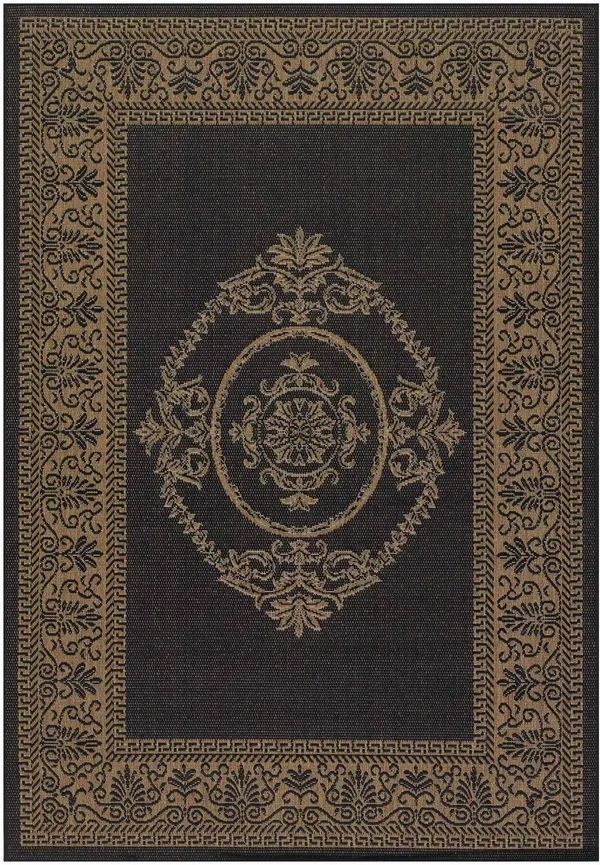 Couristan Recife Antique Medallion Area Rug, 8&6 inch Round, Black-Cocoa