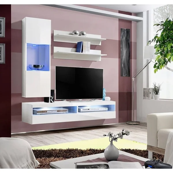 Meble Furniture Fly H3 35TV Wall Mounted Floating Modern Entertainment Center - White/Black