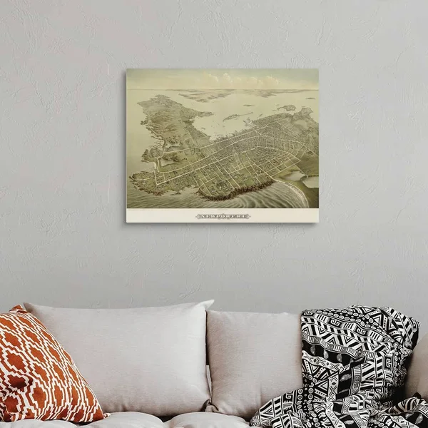 Vintage Birds Eye View Map of Newport, Rhode Island, Canvas Wall Art, 30x24, Great Big Canvas
