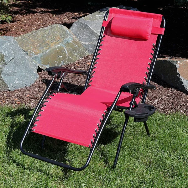 Sunnydaze Decor Oversized Zero Gravity Lounge Chair with Pillow and Cup Holder - Red