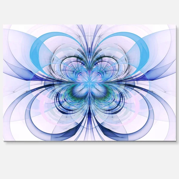 Design Art Turquoise Fractal Flower Pattern - Floral Digital Art Glossy Metal Wall Art, Size: 20 in. Wide x 12 in. High, Blue