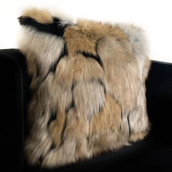 Plutus 12x22 x 20x22 Wild Wolf Animal Faux Fur Luxury Throw Pillow in Black