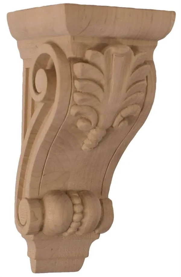 3 3/4x22W x 4 3/8x22D x 8 1/2x22H Medium Fig Leaf Corbel - Rubberwood