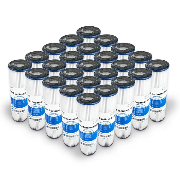 Pleated Poly Sediment Water Filter Cartridge Standard 2.5x10x22 1 Micron 25 Pack