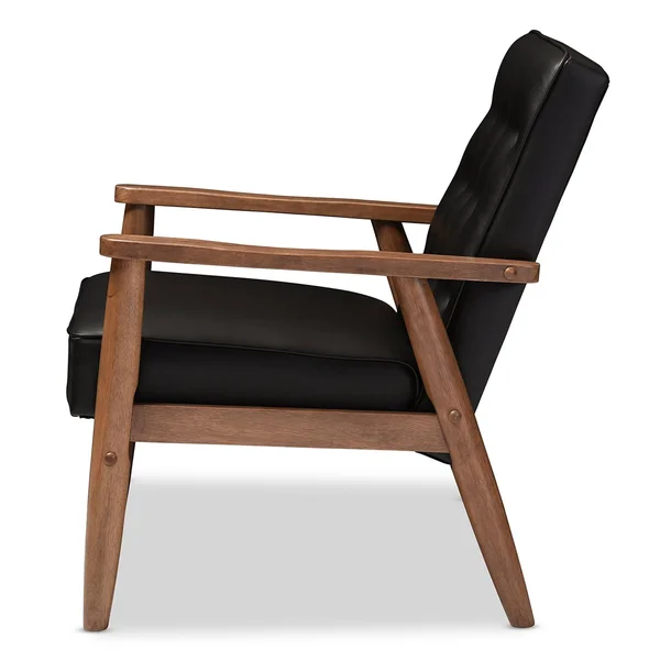 Baxton Studio Sorrento Mid-Century Black Faux Leather Lounge Chair