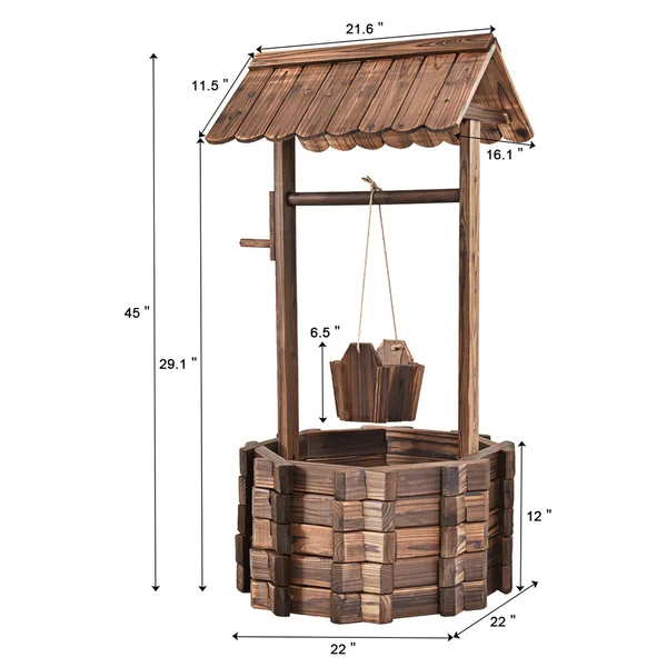 Costway Outdoor Wooden Wishing Well Bucket Flower Plants Planter Patio Garden Home Decor