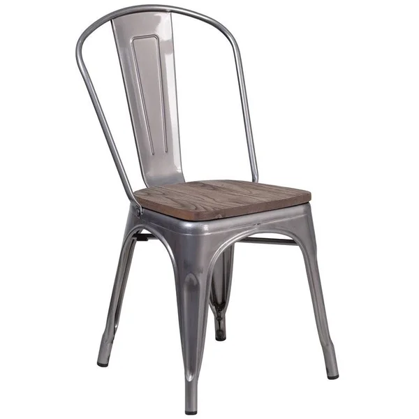 Bowery Hill Metal Stackable Dining Side Chair in Gray