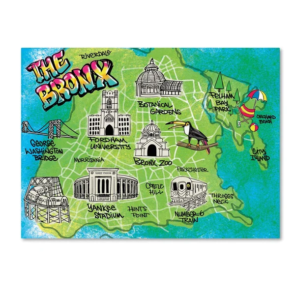 Elizabeth Caldwell &Bronx Map& Canvas Art (24x22 x 32x22) - Trademark Fine Art
