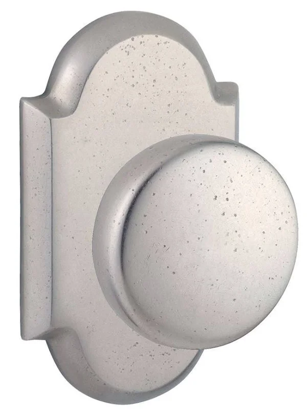 Baldwin Rustic Passage Door Knob with Rustic Arch Rose - Finish: White Bronze