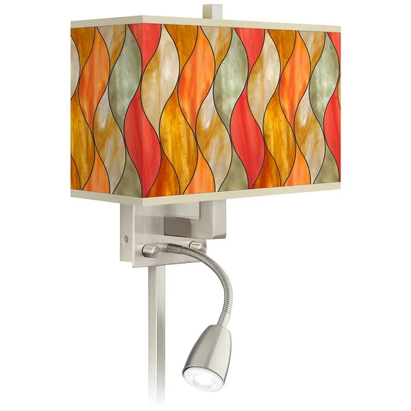 Flame Mosaic Giclee Glow LED Reading Light Plug-In Sconce 73T57