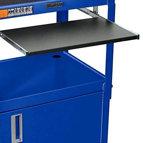 Luxor Steel Adjustable Height A/V Cart with Cabinet and Pullout Keyboard Tray - Blue