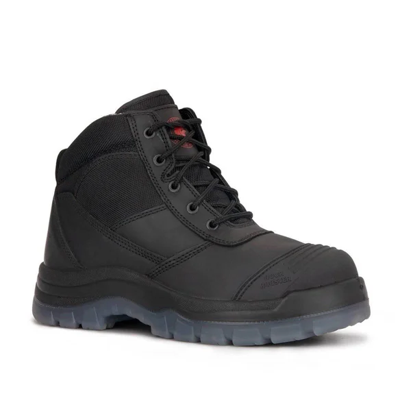 Black 6 inch Zip Sided Steel Toe Leather Work Boots AK050BK - US 4