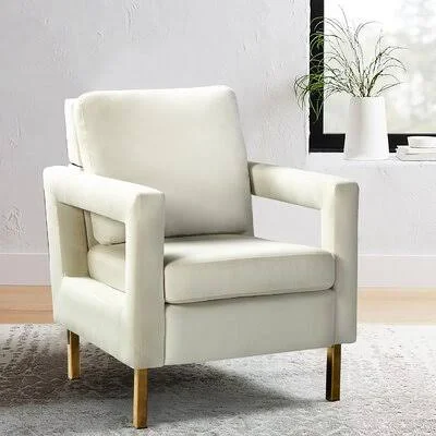 Clayne 26x22 Wide Velvet Armchair Gold Flamingo Fabric: Ivory Velvet