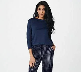 Susan Graver Essentials Butterknit Bateau Neck Long Sleeve Top, Size X-Large, Navy
