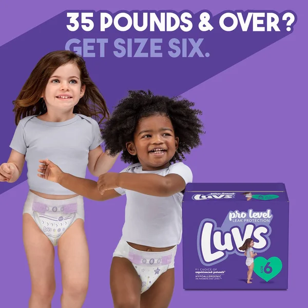 Luvs Diapers, Size 6 (Over 35 lbs), Pro Level Leak Protection - 186 diapers