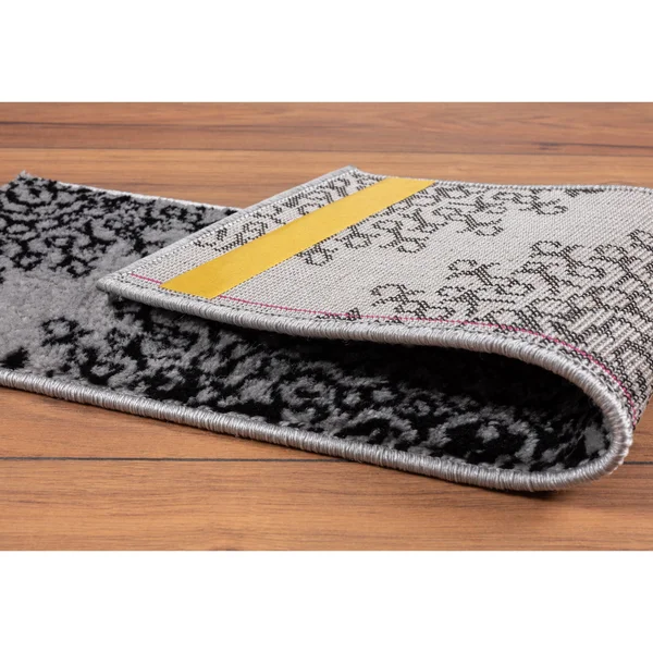 Beverly Rug Indoor Non Slip Carpet Stair Treads w/ Installed Tape 9x22x28x22 Medallion Dark Grey, Black - Set of 7