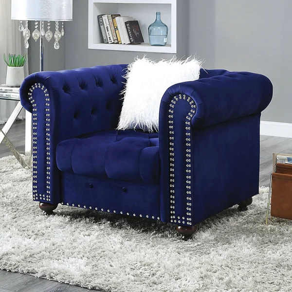 Furniture of America Resserie Glam Fabric Button Tufted Chair - Blue