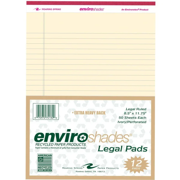 Roaring Spring 74130 Enviroshades 12 Legal Pads - ivory, pk6