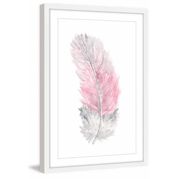 Pink Feather Framed Painting Print, Size: 18 inch x 12 inch