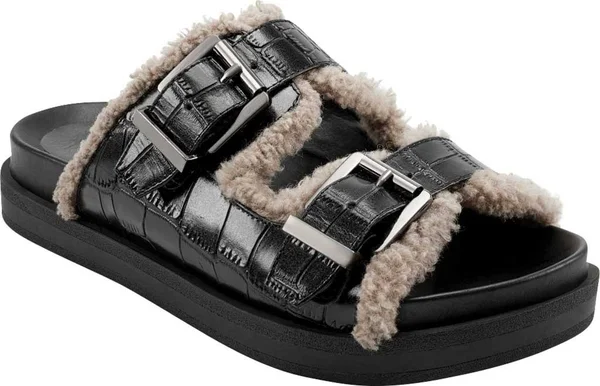 Aerosoles Olivia Women's Faux-Shearling Slide Sandals - Size: 7, Black