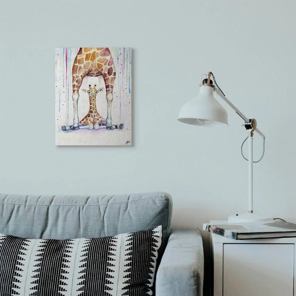 Stupell Industries Colorful Cute Giraffe Family Animal Watercolor Painting Canvas Wall Art by Marc Allante, Size: 30 x 40