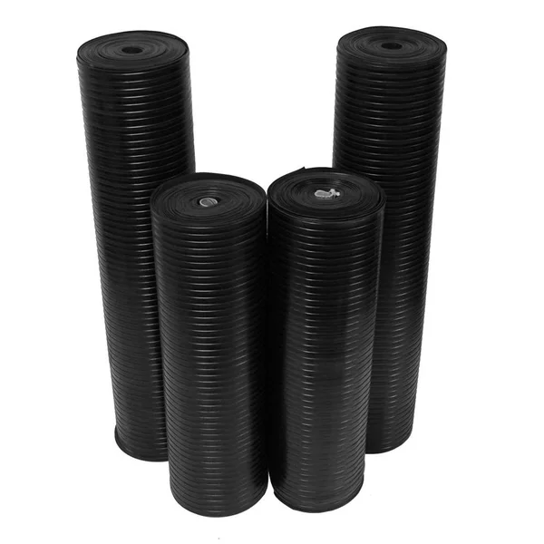 Rubber-Cal Wide Rib Rubber Floor Mat, Black, 1/8x22 x 48x22 x 180x22