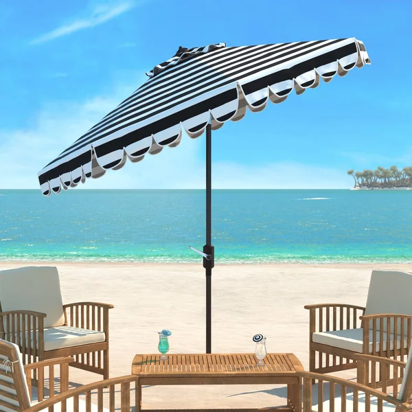 Safavieh 9-ft. Striped Scalloped Trim Patio Umbrella, Black